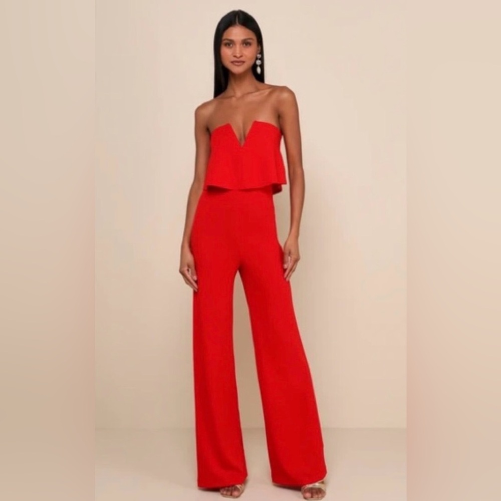 Lulus Power of Love Red Strapless Jumpsuit